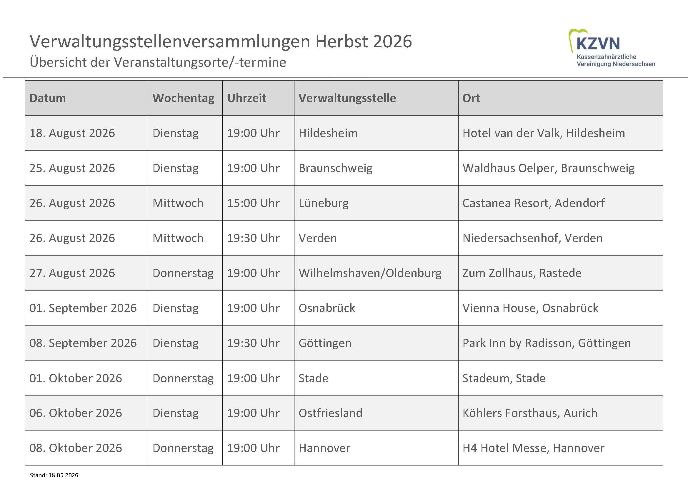 Übersicht Termine Vwst Herbst 2026
